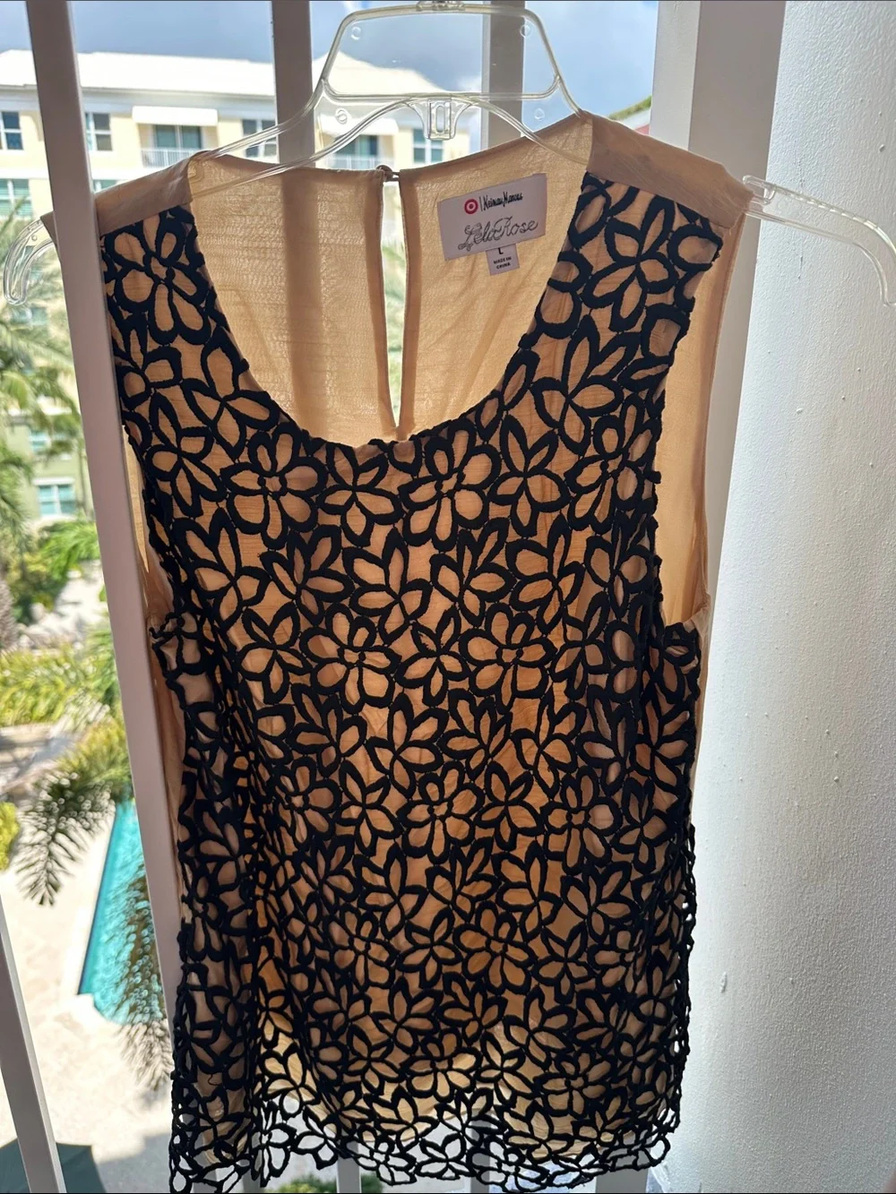 Dana Buchman Black Floral Lace Camisole with Beige Underlayer